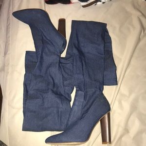 Over the knee denim boots